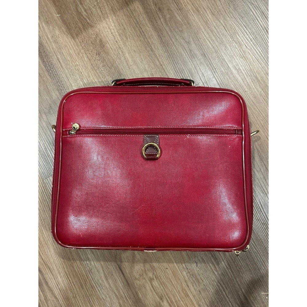 LANCEL Paris Red Briefcase Document Holder Handbag Travel Leather